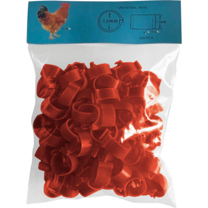 CHICKEN LEG RINGS 16 MM. - 100 UNITS - RED