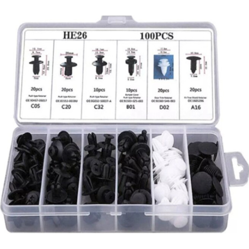 Plastic push-type clip assortment 100pcs