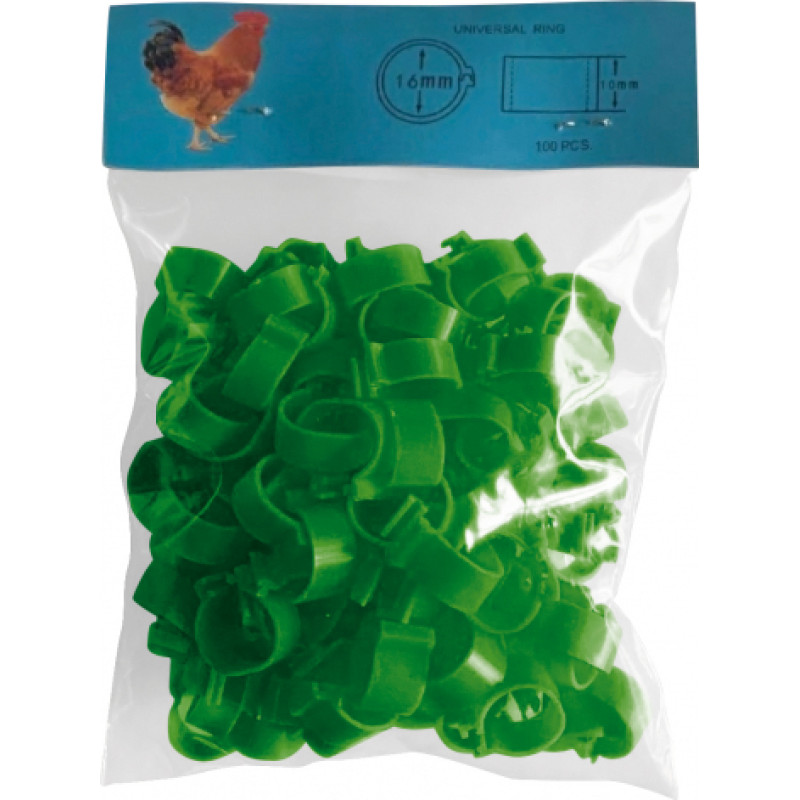 CHICKEN LEG RINGS 16 MM. - 100 UNITS - GREEN