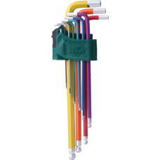 L-Handle Hex key extra long colored ball point set 9pcs (1.5-10mm)