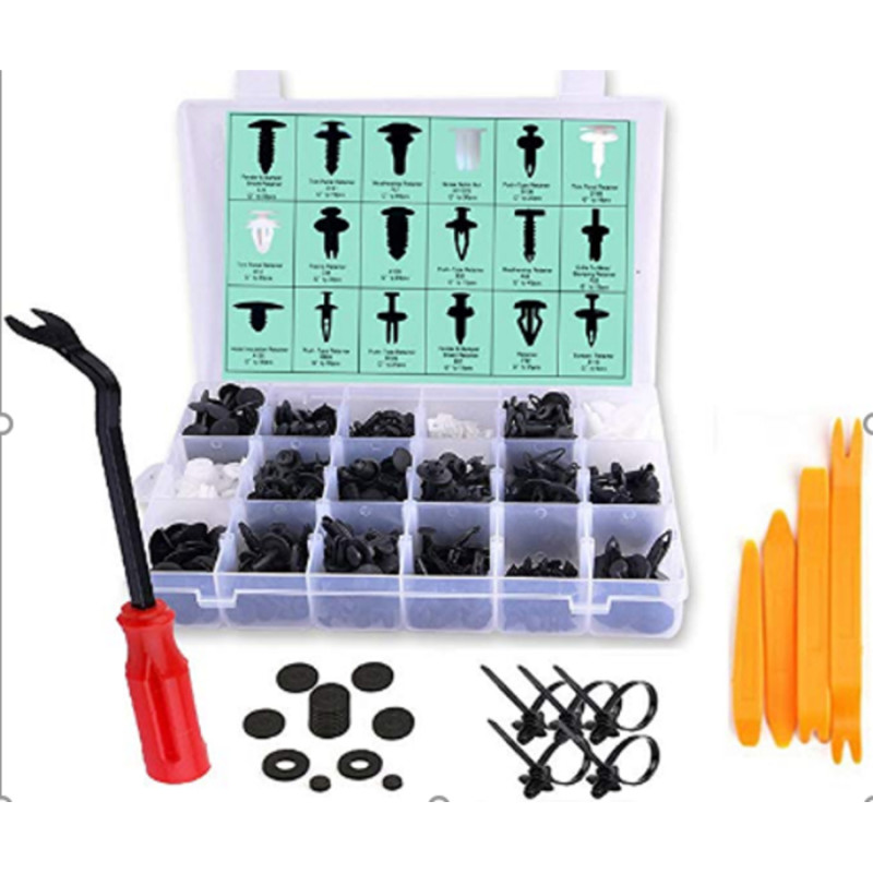 Plastic push-type clip assortment with upholster set 447pcs