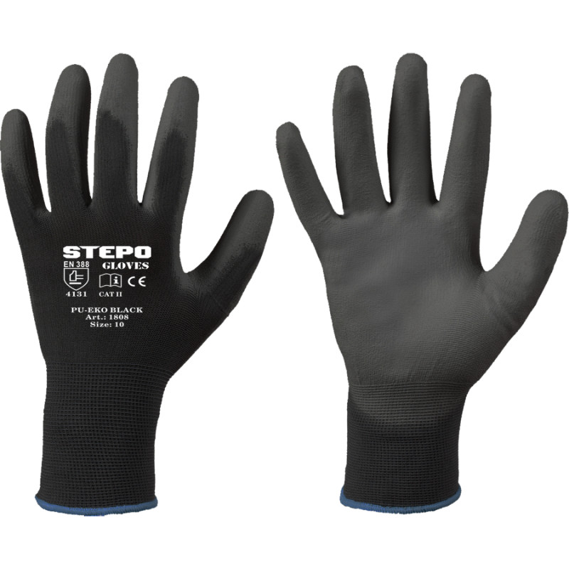 Work gloves coated PU-EKO Black / 7 (S)