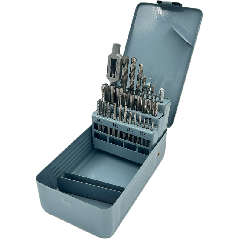 Taps and drills set with tin and titan coat 29pcs, M35 HSSE