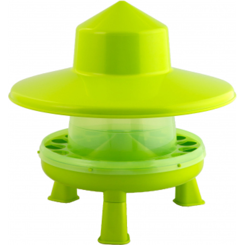 PLASTIC POULTRY FEEDER 4 KG. WITH LEGS & RAINHAT - GREEN LEMON