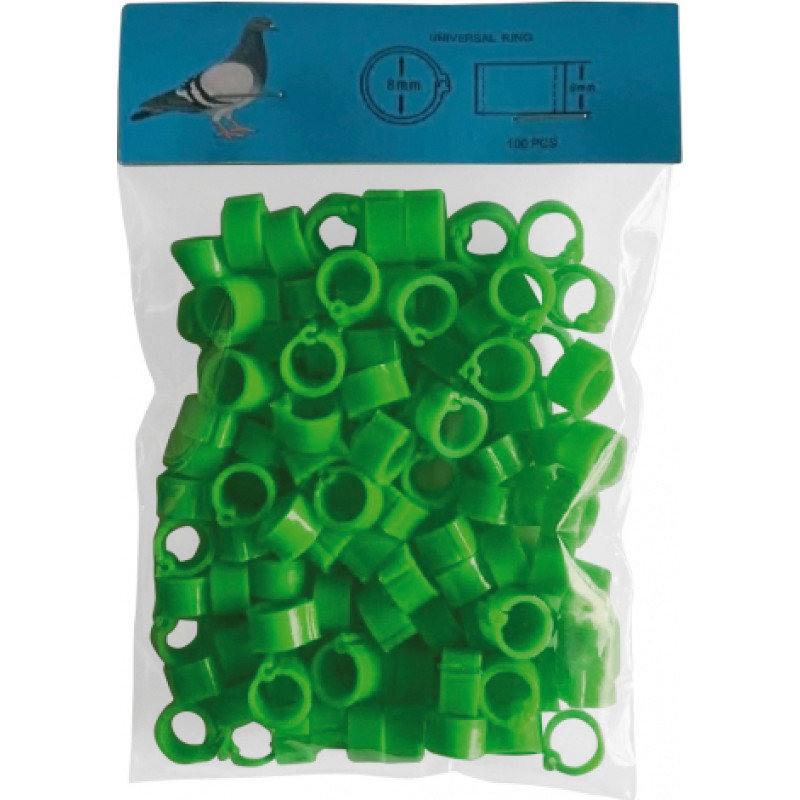 PIGEON LEG RINGS 8 MM. - 100 UNITS - GREEN