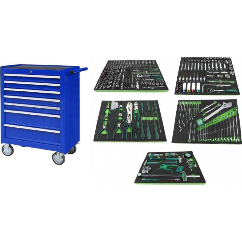 Roller cabinet NTBR4007-X with 5 tool set trays, 330pcs