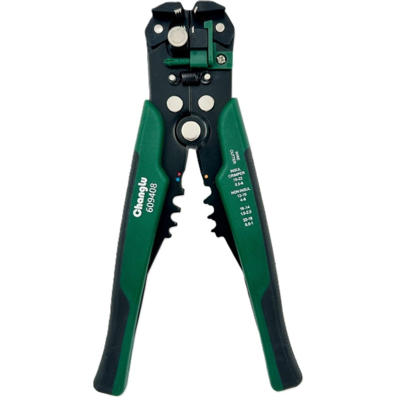 Universal wire stripper and ratchet crimping pliers