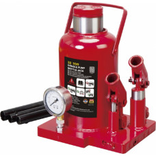 Hydraulic welded bottle jack with gauge and double pump, 32t